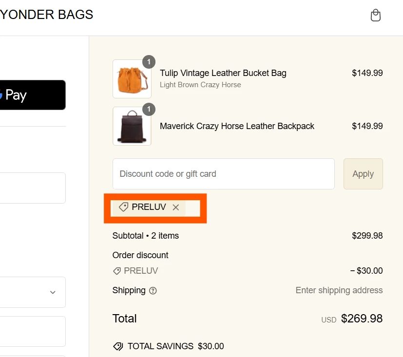 Yonder Bags verified Coupon code PRELUV